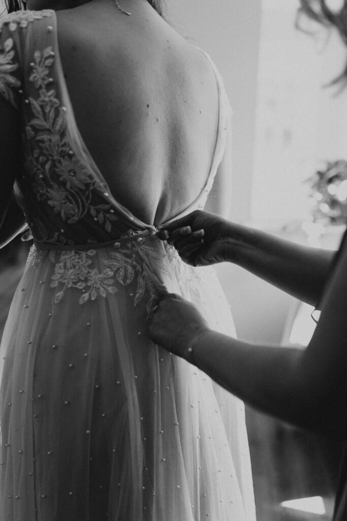 getting ready wedding dress