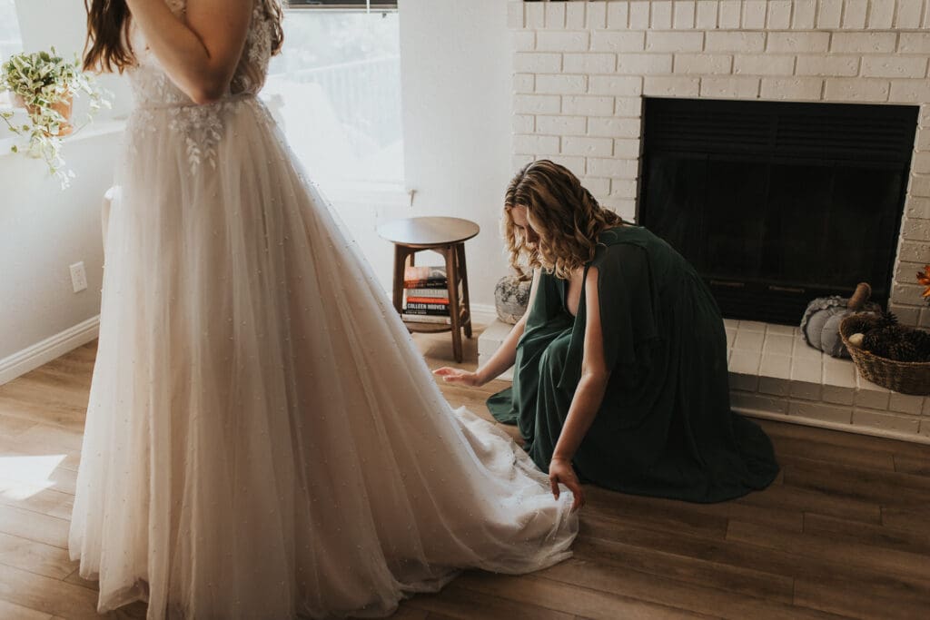 bride getting ready for elopement