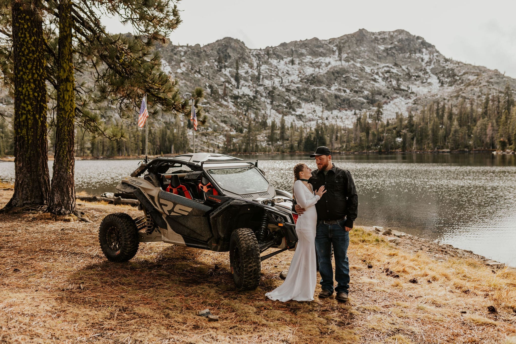 Couple celebrates elopement day at an alpine lake in Northern California